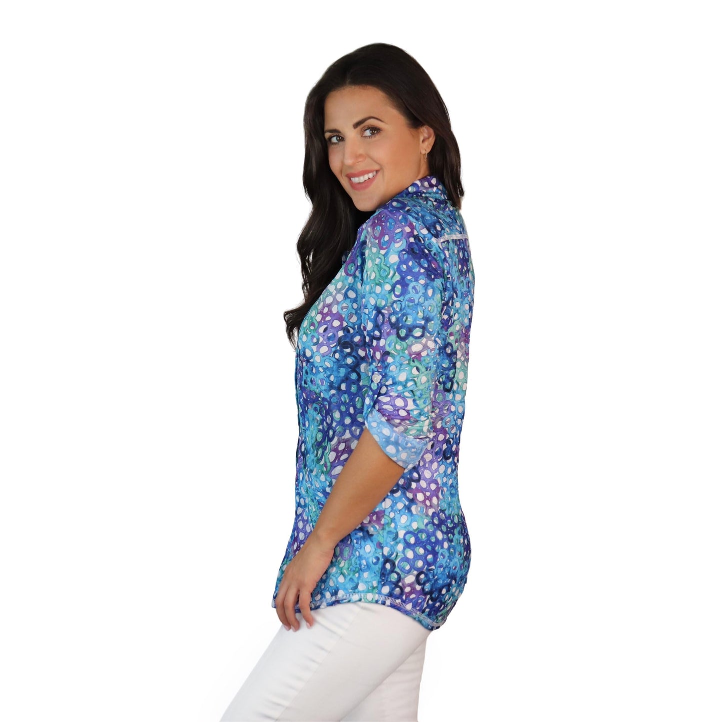 SNO SKINS Spring/Summer Collection Designer Print Crinkle Button-Down Shirt (Bubbles)