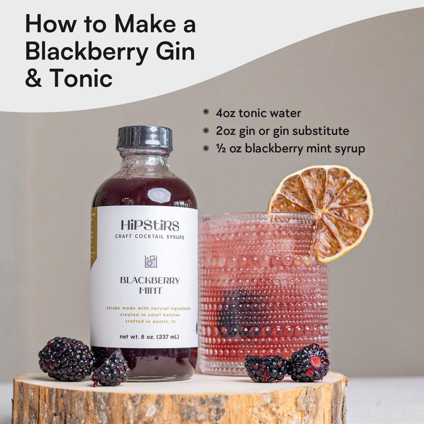 HipStirs Blackberry Mint Syrup for Cocktails - Real Ingredients Make our Blackberry Syrup for Drinks Perfect for a Sangria Mix (8 Fl Oz)