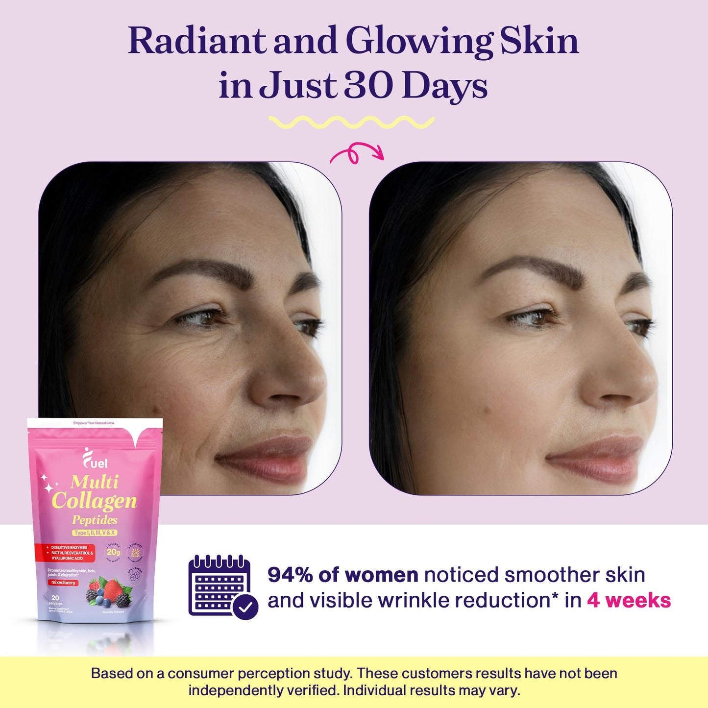 Fuel Multi Collagen Peptides Powder – 20g Hydrolyzed Collagen I, II, III, V & X for Hair, Skin, Nails & Joint Support – Better Absorption – Keto & Gluten Free, Mixed Berry, 9.59oz