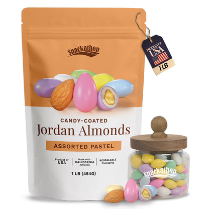 Snackathon Jordan Almonds, Assorted Pastel Candy-Coated Almonds, 1 LB Resealable Bag, Made in USA, Bulk Italian Confetti Wedding Favors, Baby & Bridal Showers, Party Buffets, Events & Holidays