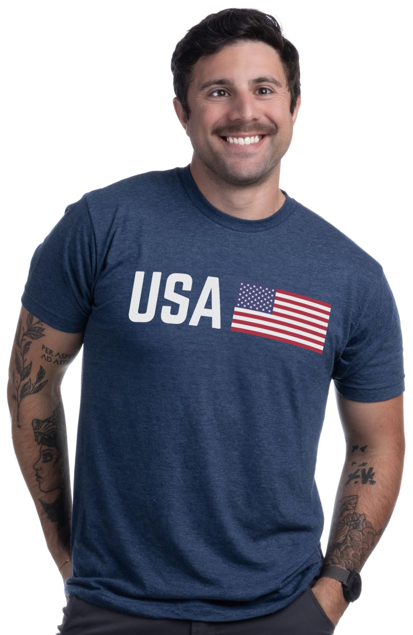 Ann Arbor T-shirt Co. USA Tee Shirt | American Pride United States Patriotic T-Shirt for Men Women - (Adult,L) Navy Blue