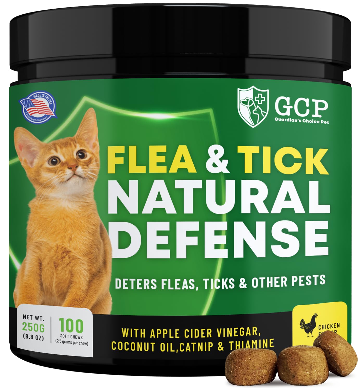 Guardian's Choice Flea and Tick Chewable Treats for Cats – No Harsh Chemicals – 100 Chicken-Flavored Chews Pets