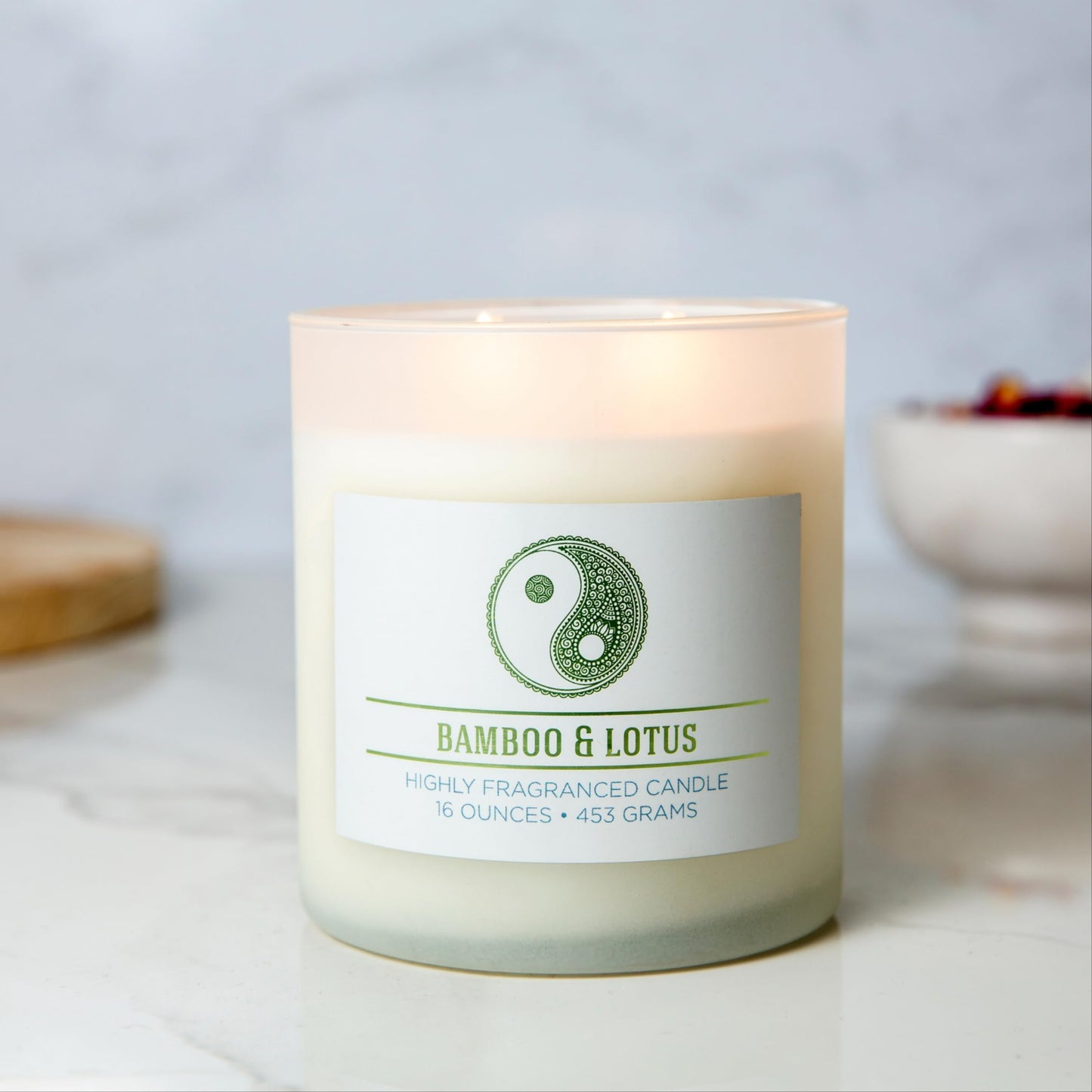 Carolina Bamboo Lotus Scented Candle, 16 oz Wellness Relaxing Aromatherapy Candle, 2 Wick White Jar Soy Blend Wax, Candles for Home, 60H Burn - Made in The USA