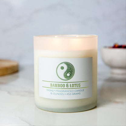 Carolina Bamboo Lotus Scented Candle, 16 oz Wellness Relaxing Aromatherapy Candle, 2 Wick White Jar Soy Blend Wax, Candles for Home, 60H Burn - Made in The USA