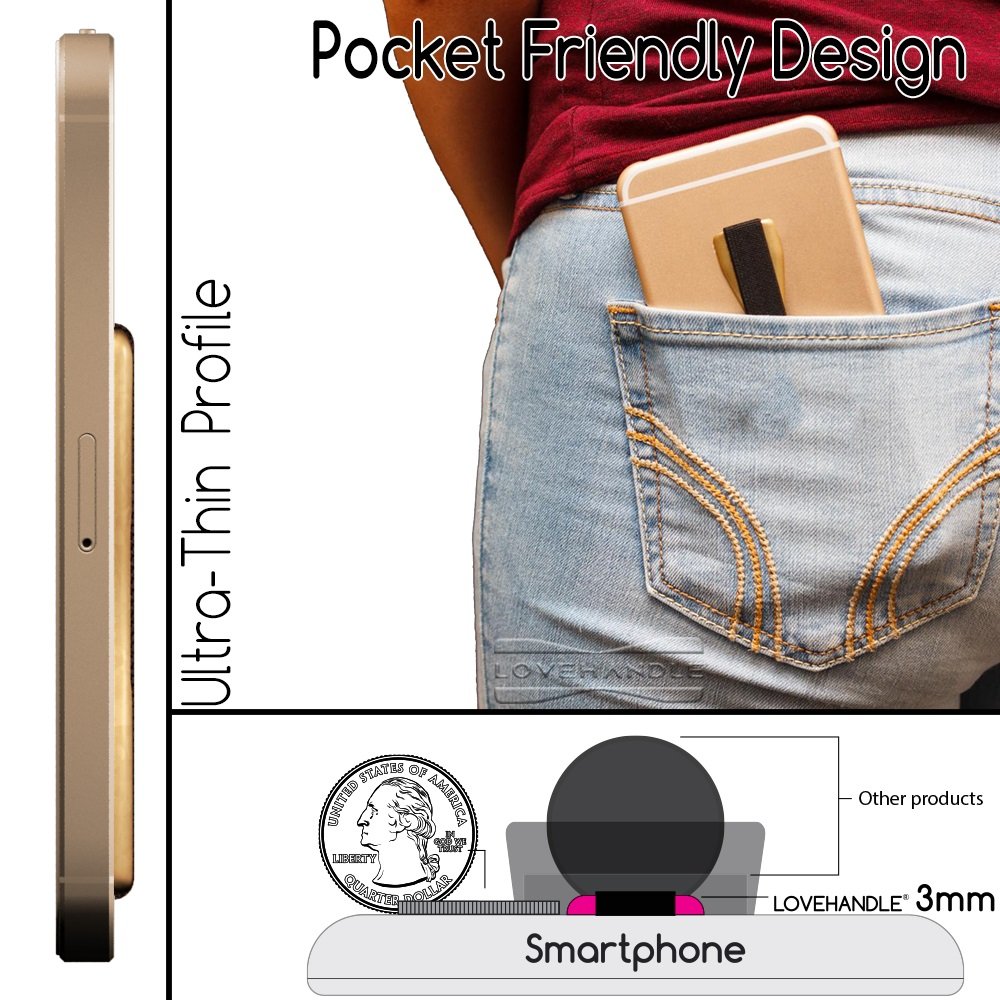 LOVEHANDLE Phone Grip - Universal Phone Strap and Phone Grips for Back of Phone - Convenient Cell Phone Holder for Hand That Fits Most Smartphones and Mini Tablets - Made in The USA