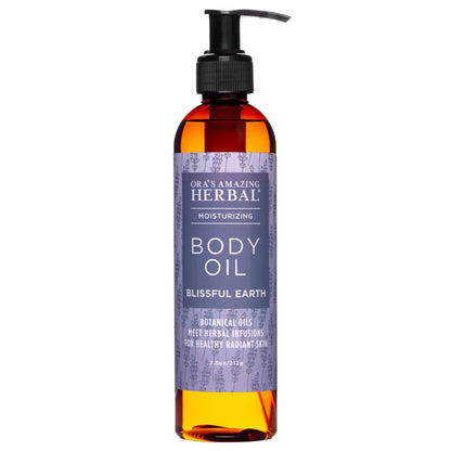 Lavender Bath Oil, Herbal Infused Moisturizing Body Oil for Women with Organic Jojoba Calendula Thyme Vetiver for Relaxation & Dry Skin, Blissful Earth Scent with Pump 7.5 oz