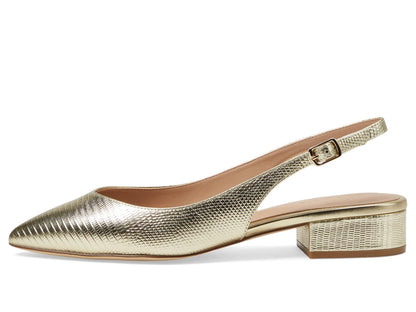 Cole Haan Women's Mazie Slingback Flat Mule, Gold Lizard Print Leather, 8.5