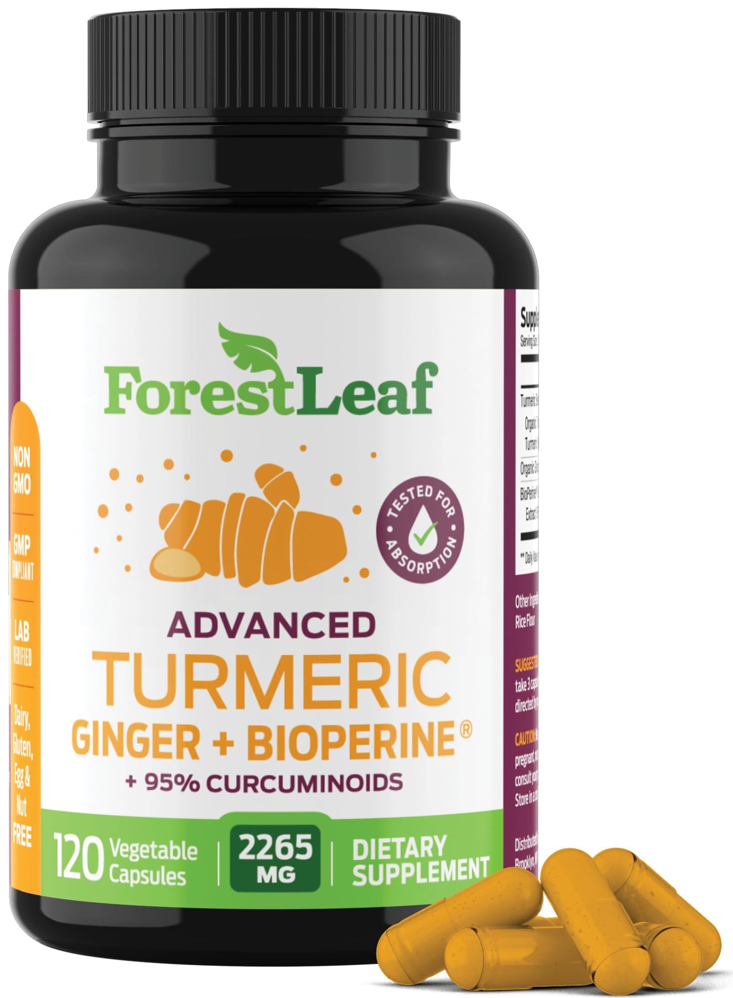 Turmeric Supplement Extra Strength 2265mg - Turmeric Curcumin Supplement w/BioPerine Black Pepper - Tumeric and Ginger Supplements, 95% Curcuminoids, Supports Immune & Joint Health, 120 Caps