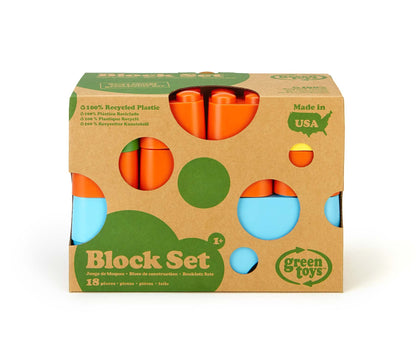 Green Toys Block Set - 18 Piece Pretend Play, Motor Skills, Building and Stacking Kids Toy Set. No BPA, phthatates, PVC. Dishwasher Safe, Recycled Plastic, Made in USA.