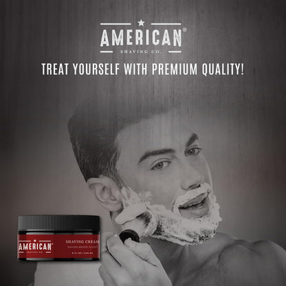 American Shaving Co. Sandalwood Shaving Cream For Men 8 Oz, Made in USA, Easy Application, Quality Potent Ingredients, Long-Lasting, Non-GMO, GMP Certified, Cruelty-Free Products
