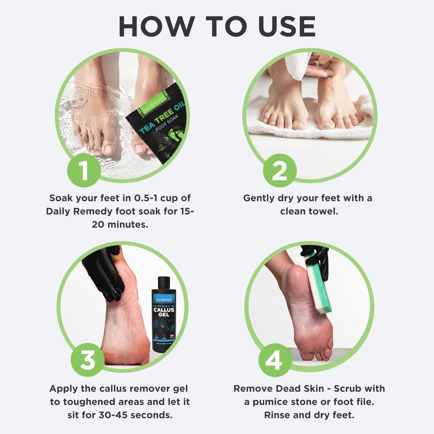 Foot Callus Remover Gel Set - Professional Callus Remover for Feet, Calloused Feet Remover Gel - Pedicure Kit & Foot Spa Tools - Feet Callus Remover - 8oz w/ 16oz Tea Tree Oil Foot Soak - USA