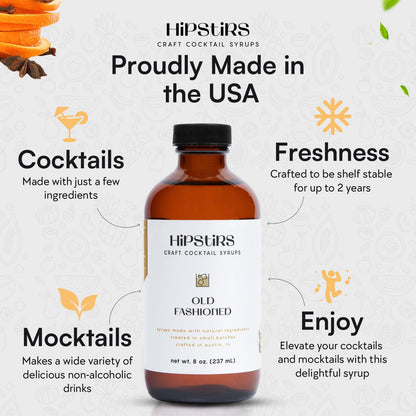 HipStirs Old Fashioned Mix - Our Artisan Old Fashioned Syrup uses Real Blood Orange Bitters for Cocktails to Make it a Rich and Timeless Winter Drink Mixer (8 Fl Oz)