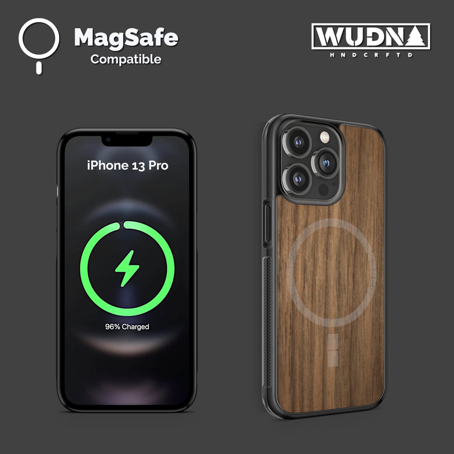 WUDN Slim Wooden Phone Case (Walnut Stripe in Bamboo) Compatible with iPhone 13 Pro with MagSafe