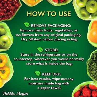 Debbie Meyer GreenBags – Keeps Fruits, Vegetables, and Cut Flowers, Fresh Longer, Reusable, BPA Free, Made in USA