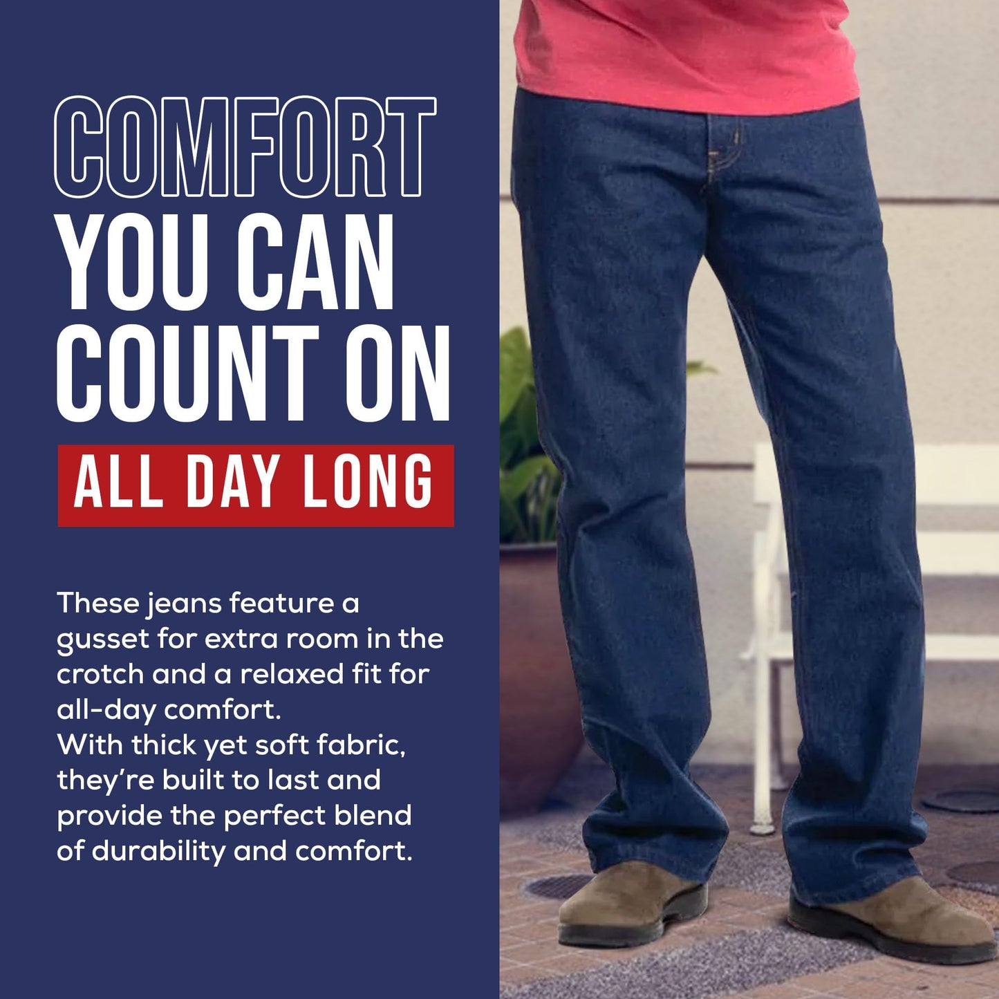 All American Clothing Men's Original Gusseted Jeans – Premium 15 oz. Denim, Made in USA, Comfortable Relaxed Fit, Durable Workwear – Reliable, Sturdy, Lifetime Jeans
