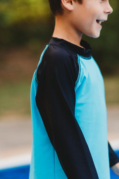 Made in USA Little Boys and Girls Solid Rashguard Swimming Tee Shirt Rash Guard SPF UPF Sun Protection for Summer Beach Pool and Play