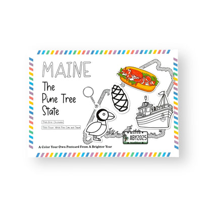 A Brighter Year Color Your Own Postcard - Maine State - 5"x 7", Premium Quality, Sturdy Cardstock, Sized for Mailing, Illustrations - Stress & Anxiety Relief