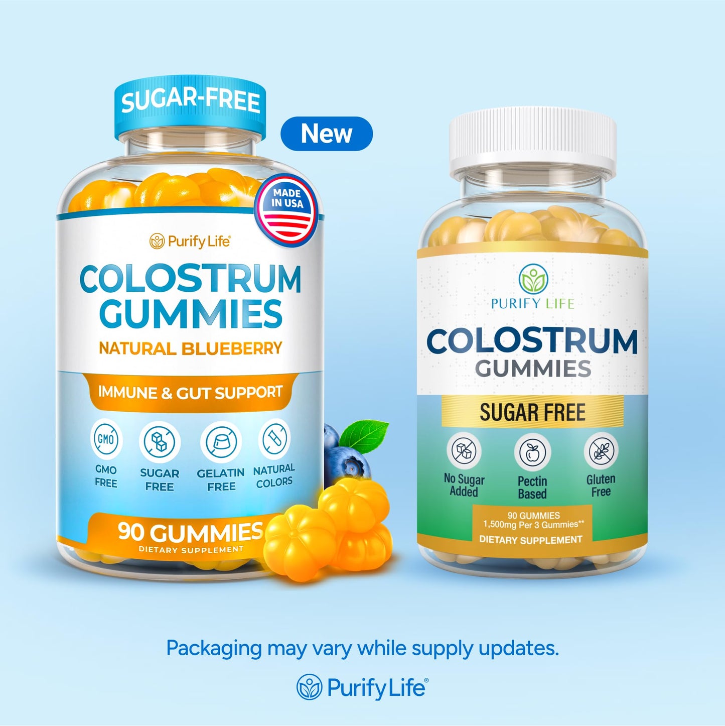 Sugar-Free Colostrum Gummies (1500mg) Bovine Colostrum for Humans, Grass-Fed Supplement for Gut Health, Leaky Gut Repair, Immune Support, Skin Health - 35% IgG Per Serving