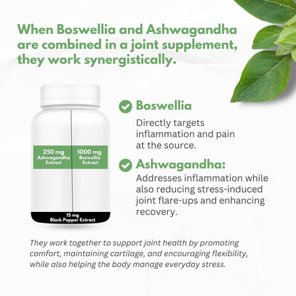 Boswellia Extract and Organic Ashwagandha Capsules 2000 mg - Strong Natural Support Pills 3 Month Supply - Consentrated Boswellia Serrata 65% Boswellic Acid with Ashwagandha Powder Supplement