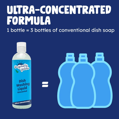 Originally Yellow USA Made Unscented Natural Dish Soap | Hypoallergenic Soap Great For Sensitive Skin as well as Pet & Baby Safe | Bulk 3 Pack