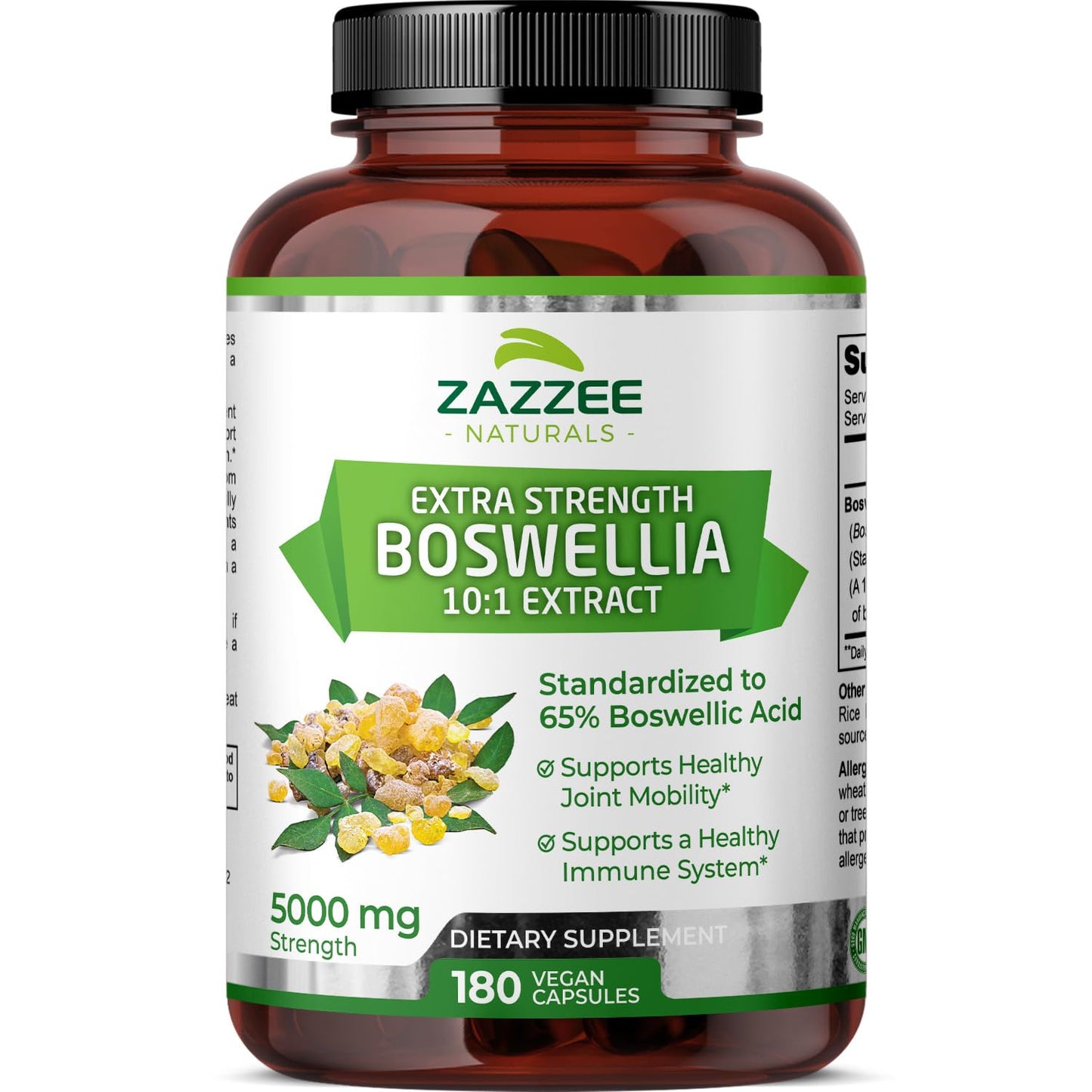 Zazzee Extra Strength Boswellia Serrata 10:1 Extract, 5000 mg Strength, 65% Boswellic Acid, 180 Vegan Capsules, 6 Month Supply, Standardized 10X High Potency, 100% Vegetarian, All-Natural, Non-GMO