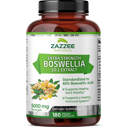Zazzee Extra Strength Boswellia Serrata 10:1 Extract, 5000 mg Strength, 65% Boswellic Acid, 180 Vegan Capsules, 6 Month Supply, Standardized 10X High Potency, 100% Vegetarian, All-Natural, Non-GMO