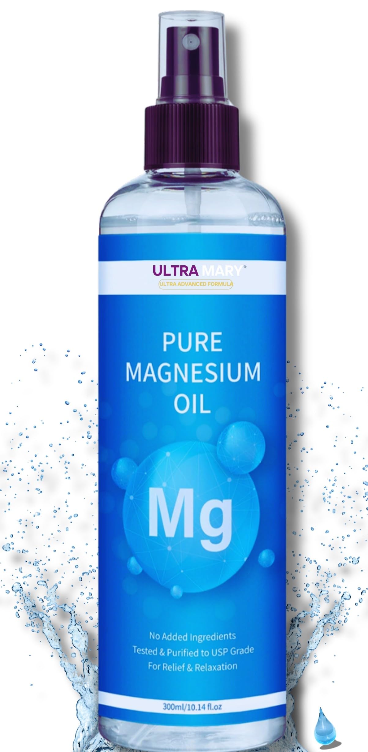 Pure Magnesium Oil Spray–Large 300 ml USP Grade,Rapid Absorption,Quick-Dry,No Residue–No Additives or Trace Minerals–Non-Itch Topical Mist,Muscle Relaxation,Joint Support & Better Sleep (magnesio)