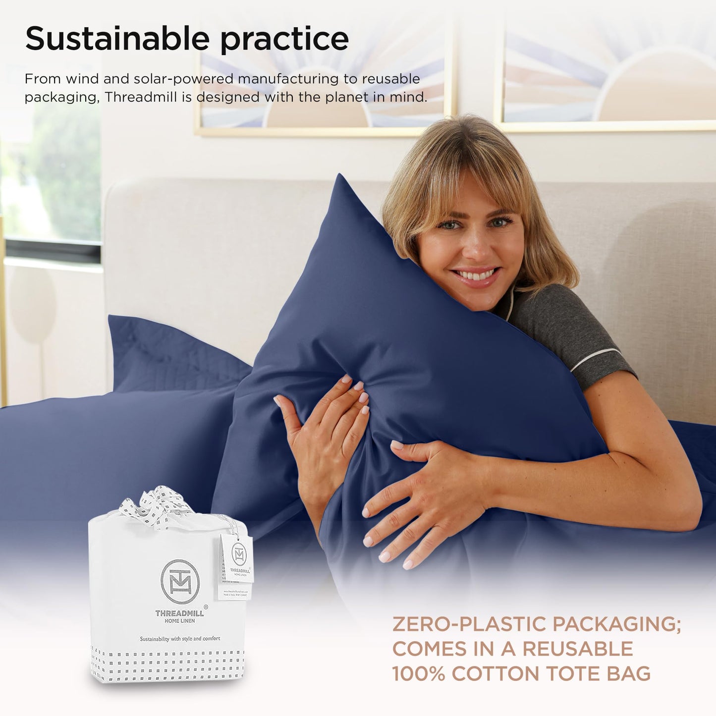 Threadmill Supima Cotton Sheets Queen | 656 Thread Count Queen Sheets for Queen Mattress | 4 Piece Luxury Bed Sheets | Sateen Weave Hotel Quality Sheet with Elasticized Deep Pocket | Folkstone Blue