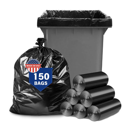 55-60 Gallon Trash Bags, 150 Count 38x55" Large Garbage Bags, Made in USA, High Density Multi-Use Lawn Leaf bags, Heavy Duty Waste Bags, Large Trash Liners for Kitchen Yard Outdoor Commercial Use