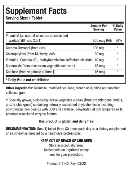 Biotics Research Gastrazyme™ Digestive Support - Supplies Vitamin U Complex, Chlorophyllins, Gamma Oryzanol (from Rice) Supplement Supports Gastrointestinal Health & Gut Lining - 90 Tablets