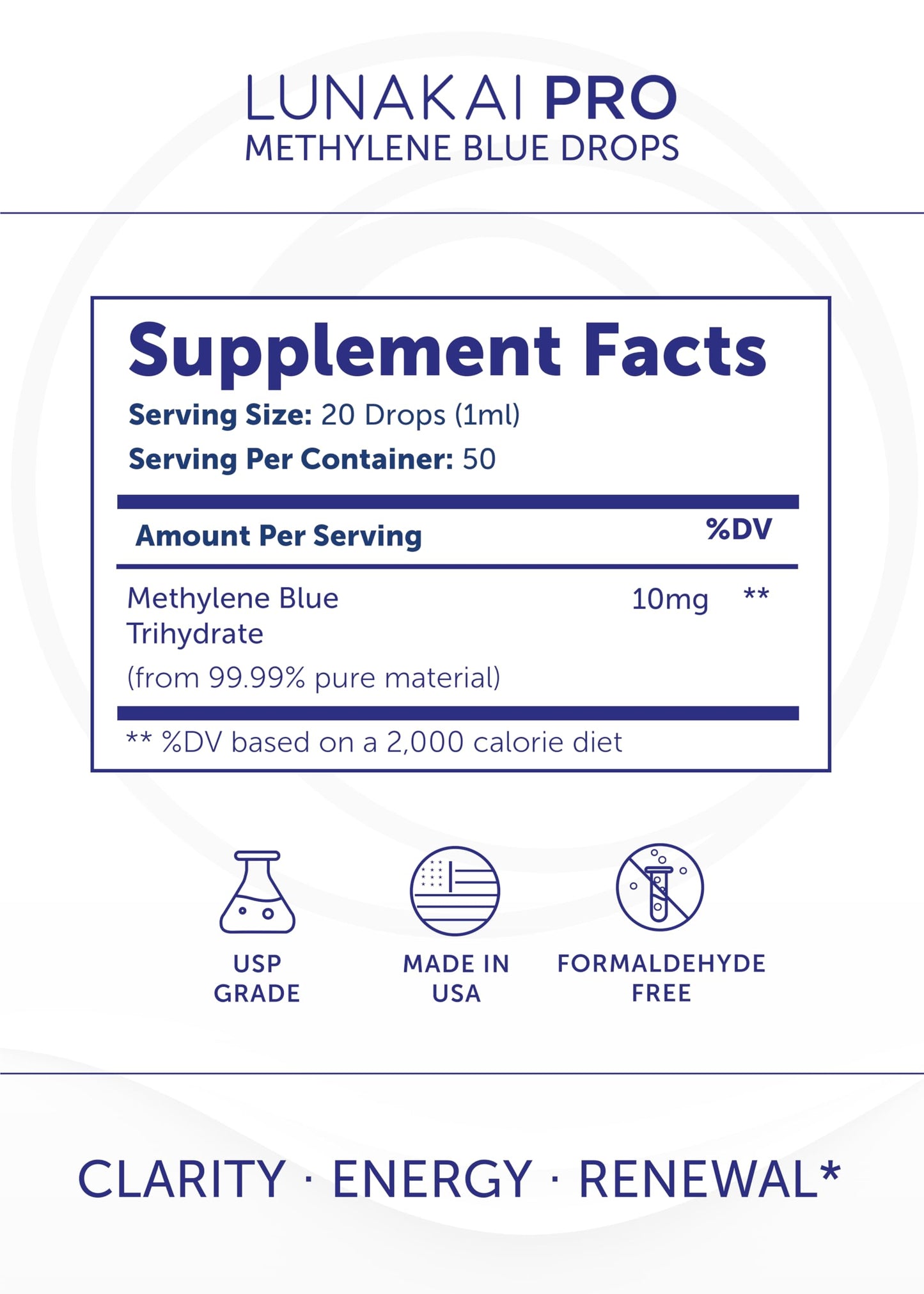 Lunakai PRO USA Made Methylene Blue Pharmaceutical Grade – 99.99% Pure USP Grade 1% Methylene Blue Drops for Humans – Cognitive & Focus Support Supplement