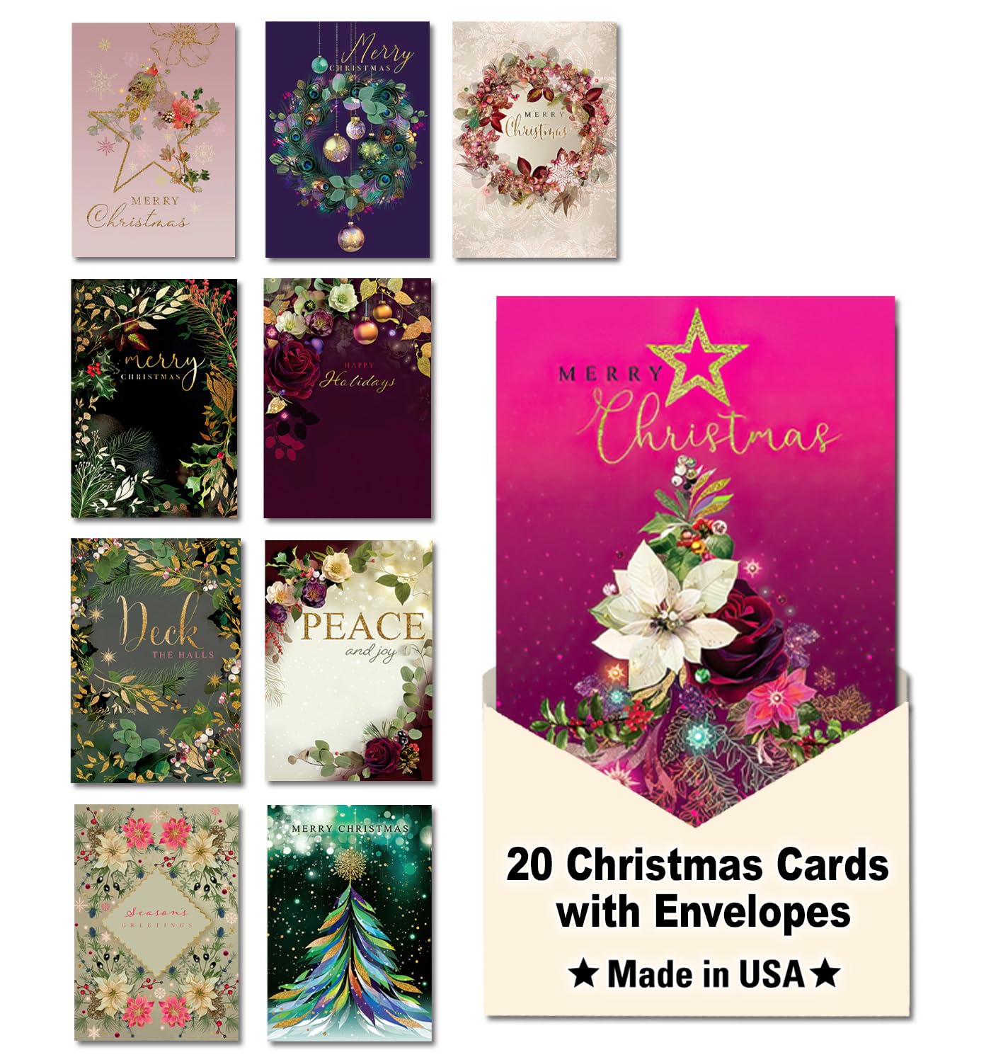 Leanin' Tree - Made In USA - A Holiday Formal Affaire by Lara Skinner - Pack of 20 Boxed Christmas Cards with Envelopes Merry Christmas Cards 2025 Bulk, Perfect for Sending Xmas Holiday Greetings