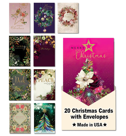 Leanin' Tree - Made In USA - A Holiday Formal Affaire by Lara Skinner - Pack of 20 Boxed Christmas Cards with Envelopes Merry Christmas Cards 2025 Bulk, Perfect for Sending Xmas Holiday Greetings