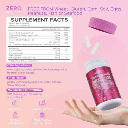 TIMORA 14-in-1 Myo-Inositol & D-Chiro Inositol Supplement for Women, Targeted 40:1 Ratio Plus Folate (5-MTHF) for Regular Cycles, Hormone Balance & Ovarian Support with KSM66 Ashwagandha, Vitamins D3