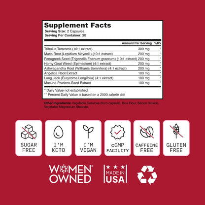 SELF NUTRITION Libido Support for Women, Sensitivity & Desire, Libido Booster for Women with Horny Goat Weed, maca, tribulus, ashwagandha & More - Vegan, USA, Keto, Third-Party Testing - 60 Capsules.