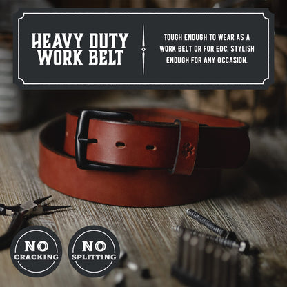 Main Street Forge All American Leather Belt | Made in USA | Men's Heavy Duty Work Belt | Brn-42