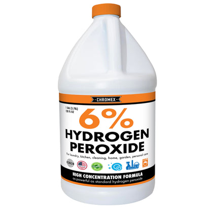 Chromex 6 Percent Hydrogen Peroxide, Food Grade, Home, Kitchen, Bath Cleaner, Laundry, Whitening (128 fl oz (Pack of 1))