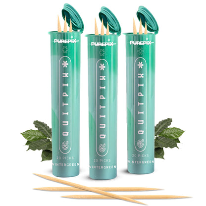PurePix Premium Flavored Toothpick - Extra Thick Boosting Flavored Toothpicks with Lobelia to Help Quit Smoking - Oral Fixation - Nicotine Free - Kosher Natural Wintergreen (3 Pack)