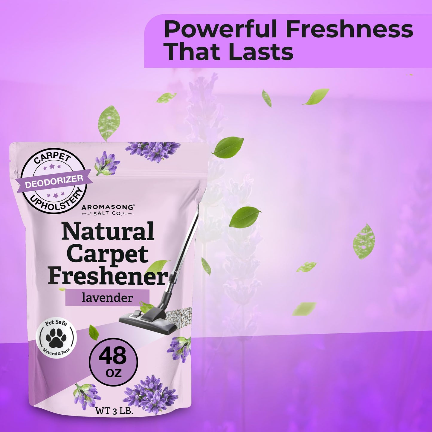 Aromasong Carpet Deodorizer Powder- 100% Natural Lavender Carpet Freshener - Safe For Pets - Upholstery Deodorizer - Effective Pet Odor Eliminator For Strong Odor & Pet Urine - 3 Lb.