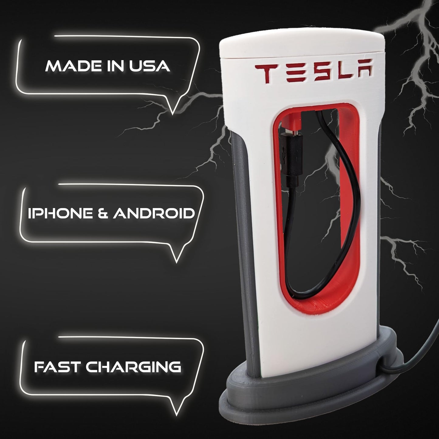 Tesla Supercharger Replica Charging Station Accessories - USB-C Compatible with Android and iPhone - Includes USB-C Cable - Gift - Made in USA