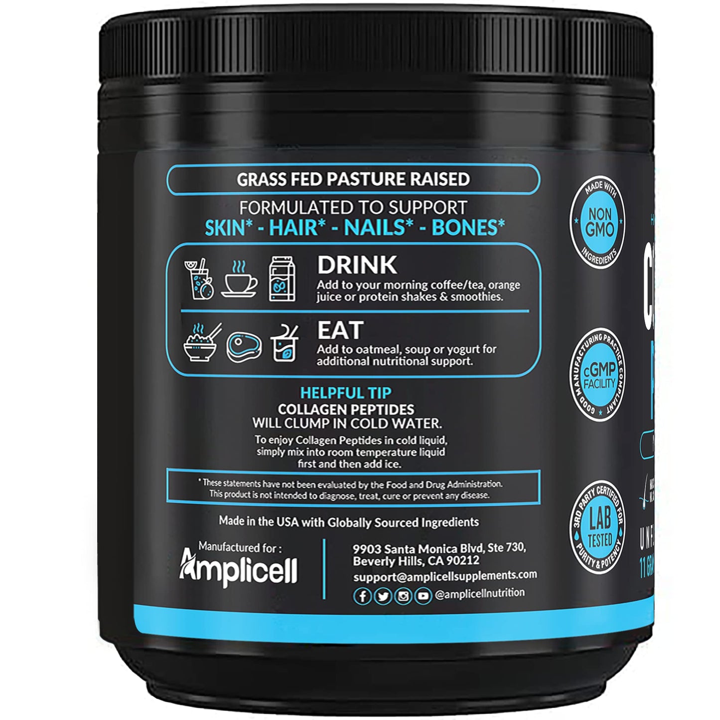 AMPLICELL Multi Collagen Peptides Powder – Hydrolyzed Protein Supplement with Type 1 & 3 – Grass Fed, Unflavored, Keto & Paleo Friendly – Hair, Skin, Nails, Joints for Women & Men – 41 Servings