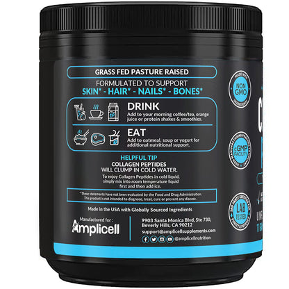 AMPLICELL Multi Collagen Peptides Powder – Hydrolyzed Protein Supplement with Type 1 & 3 – Grass Fed, Unflavored, Keto & Paleo Friendly – Hair, Skin, Nails, Joints for Women & Men – 41 Servings