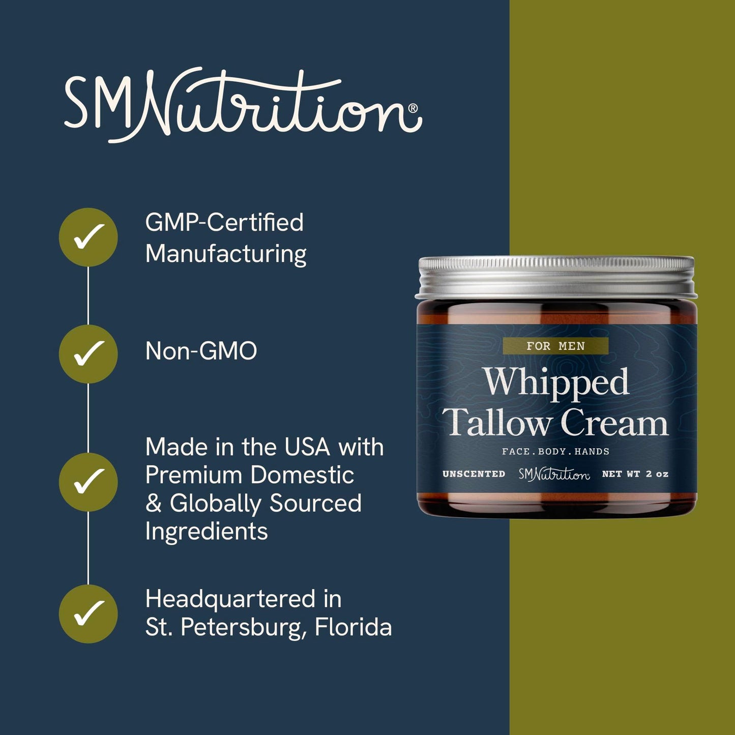 Whipped Beef Tallow Cream for Men | Face & Body | Beef Tallow for Skin Health & Barrier Support | Unscented | Whipped Men’s Moisturizer Cream with Beeswax | Grass-Fed, Cruelty-Free & Non-GMO | 2 oz