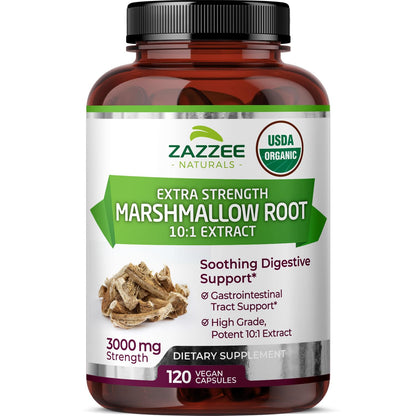 Zazzee USDA Organic Marshmallow Root 10:1 Extract, 3000 mg Strength, 120 Vegan Capsules, 4 Month Supply, Standardized, Concentrated 10X Extract, 100% Vegetarian, All-Natural, Non-GMO, Made in The USA