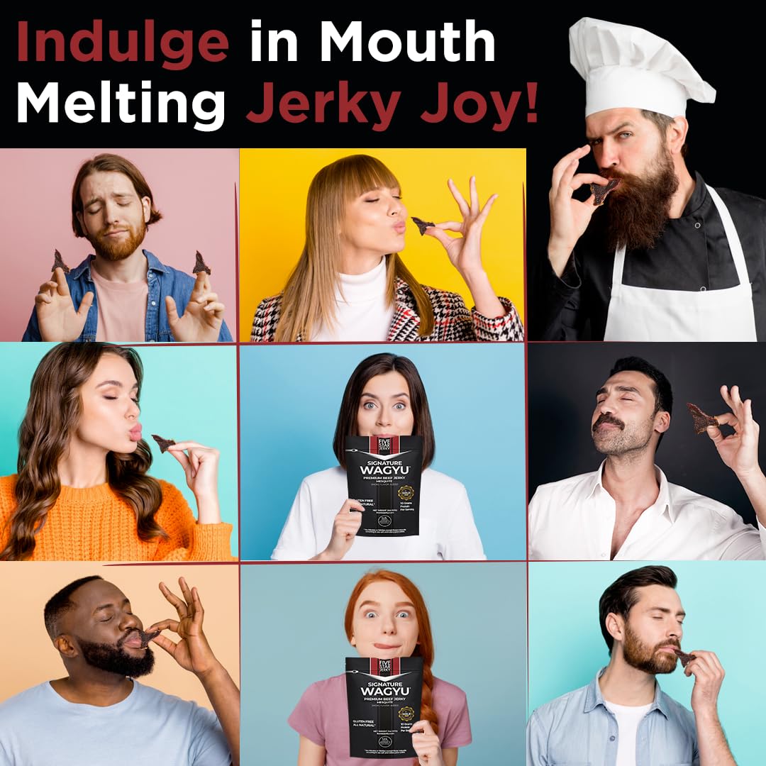 Five Star Wagyu Mesquite Beef Jerky, Soft & Mouth Melting Tender Jerky, Award-Winning Premium Beef Jerky, No Artificial Ingredients, Premium Gift Snack, Nitrate/Nitrite-Free, Gluten-Free, Wagyu Beef Snacks (2 Pack of 2oz-Total 4oz) Gourmet Beef Jerky