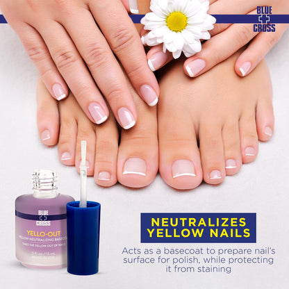 Blue Cross Yello Out, Yellow-Neutralizing Basecoat, Purple Toner for Yellow Nails + Fingernail Polish Color Enhancer, Professional Nail Care, Made in USA, 15mL/0.5fl oz
