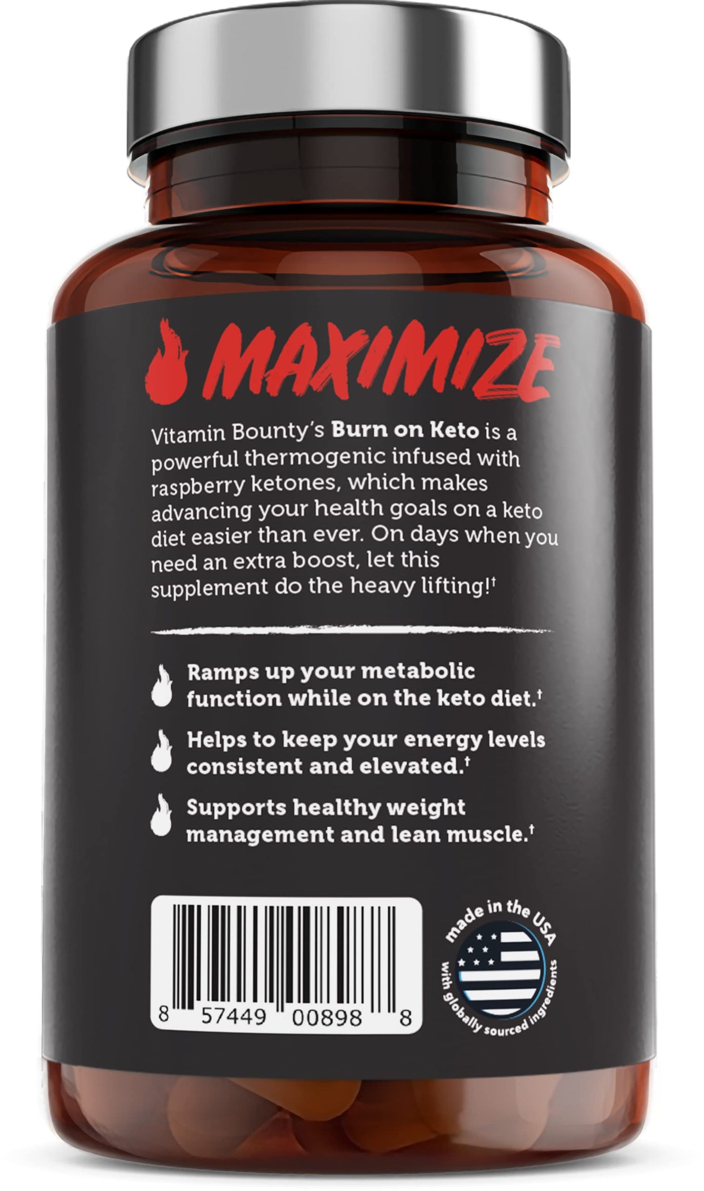 Vitamin Bounty Burn On Thermogenic Keto Fat Burner for Men & Women - Weight Loss Supplement with Raspberry Ketones - Metabolism Booster, Energy Pills, Appetite Suppressant - 60 Capsules