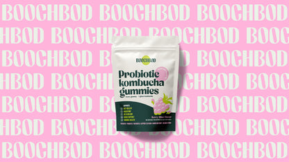 BoochBod - Probiotic Kombucha Gummy - Prebiotics, Probiotics, Postbiotics, Fiber Supplement, Slippery Elm, Dandelion Root, MCT Oil, for Bloating, Gut Health - Probiotics for Women and Men