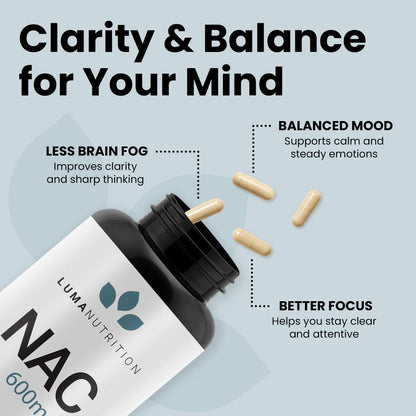 Luma Nutrition NAC 600 mg Capsules - NAC Supplement N-Acetyl Cysteine for Antioxidant, Respiratory & Cellular Support - Supports Immune Function, Exercise Recovery - GMP and Made in USA