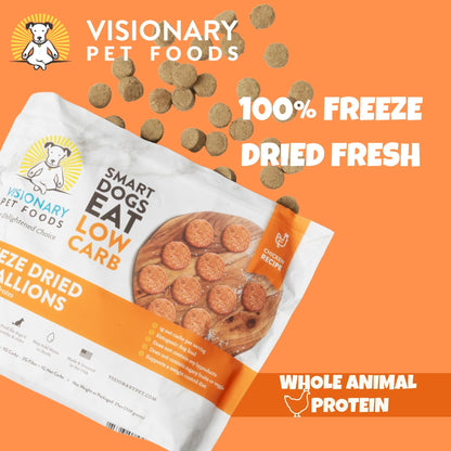 Visionary Pet Foods Chicken Freeze Dried Dog Food, Healthy Training Treats for Puppy or Large Dogs, High Protein, Low Carb, Grain Free, Weight Control, Single Ingredient No Additives, Value Size 25oz